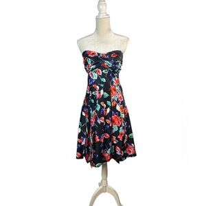 Vintage Express silk strapless floral fairycore fit to flare dress size 8 Whimsy